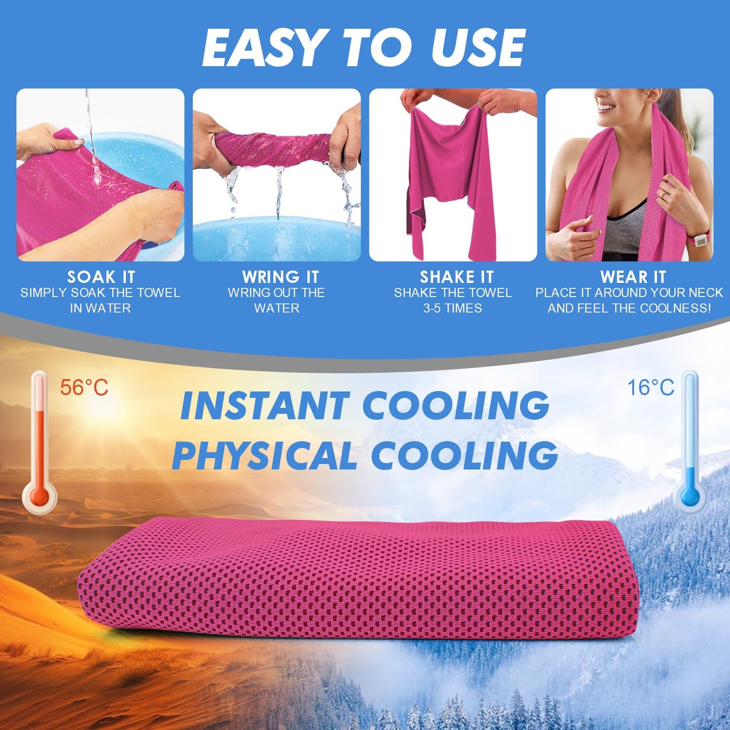 CSITE Cooling Towels (47"x12") for Neck and Face, Ice Towel for Hot Weather, Soft Breathable Chilly Gym Towels, Microfiber Towel for Work Out, Yoga, Running, Camping & More Activities（Green）