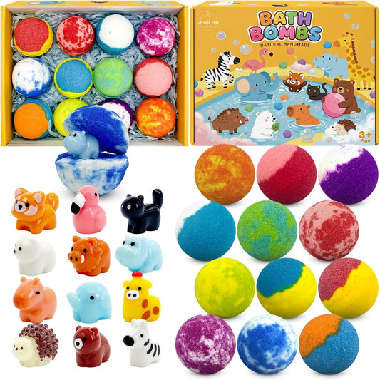Bath Bombs for Kids with Surprise Toys Inside, 12 Pack Natural Bubble Bath Fizzy Gift Set for Girls Boys Organic,Kids Safe Handmade Birthday Christmas and Party Favor Stocking Stuffers