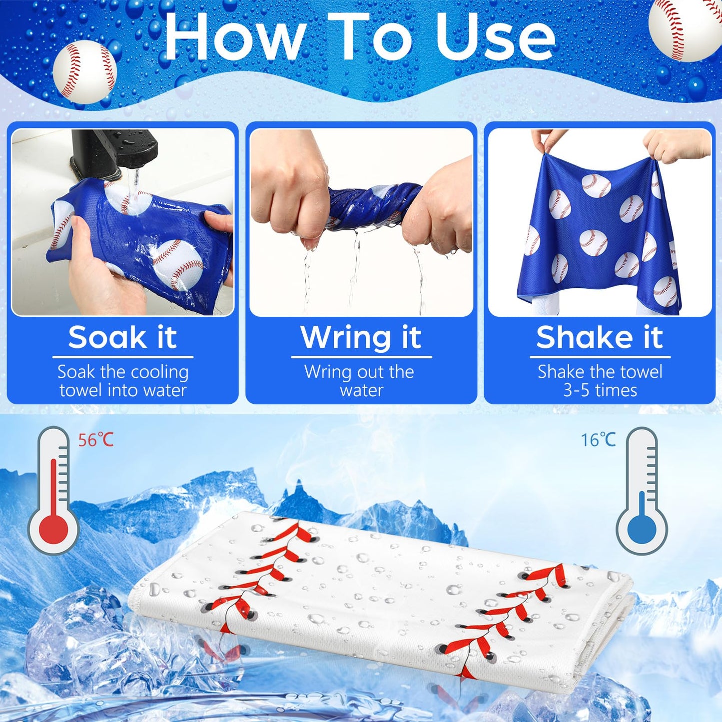 Remagr 12 Pcs Baseball Cooling Towels 30" x 9" Quick Dry Microfiber Sweat Towels for Workout, Gym, Running, Baseball Teams Sports Fans Party Favors Gifts