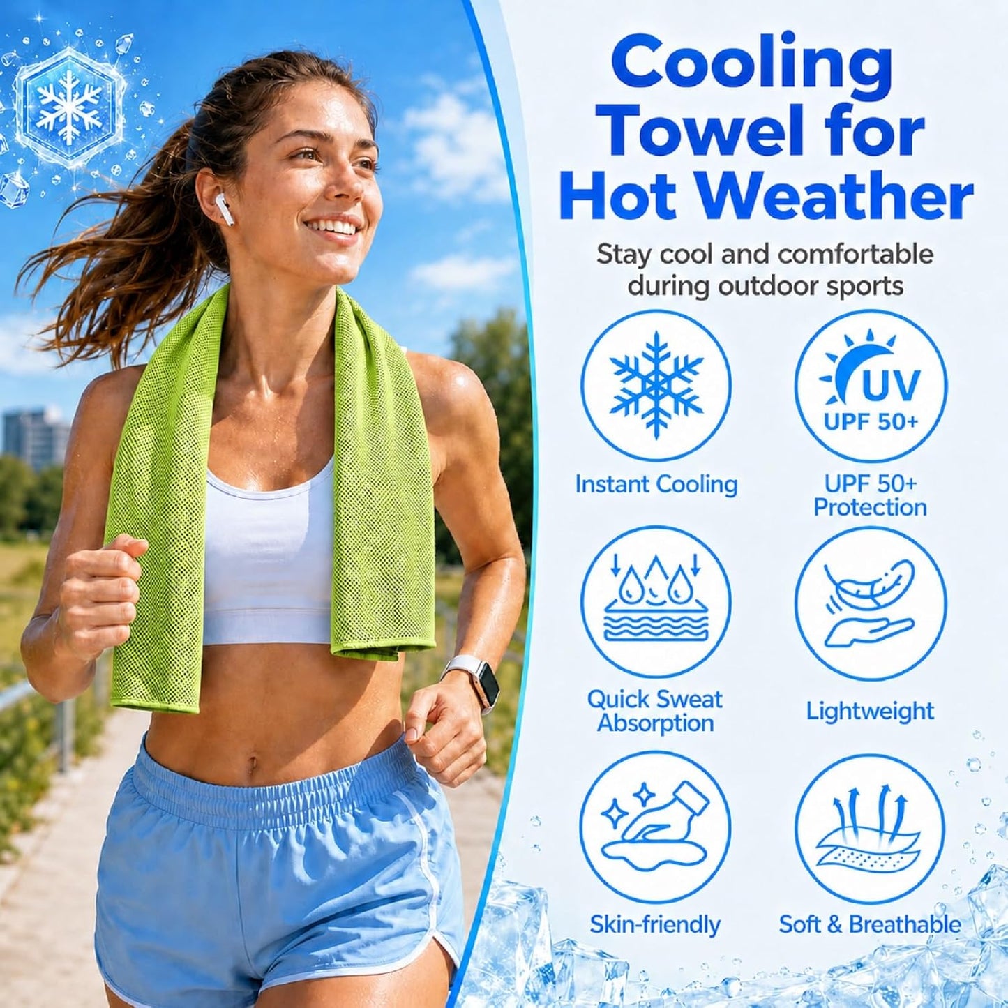 PJT Cooling Towels for Neck and Face, 40" x 12" Ice Silk Microfiber Towels for Hot Weather Outdoor Golf, Instant Cool Touch Breathable Sports Towels for Gym, Running, Yoga, Camping, 4 Pack