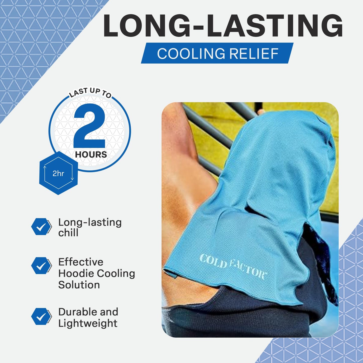 COLD FACTOR Instant Cooling Hoodie Towel – Advanced Chemical-Free Evaporative Cooling Technology – UPF 50+, 2+ Hours Cooling