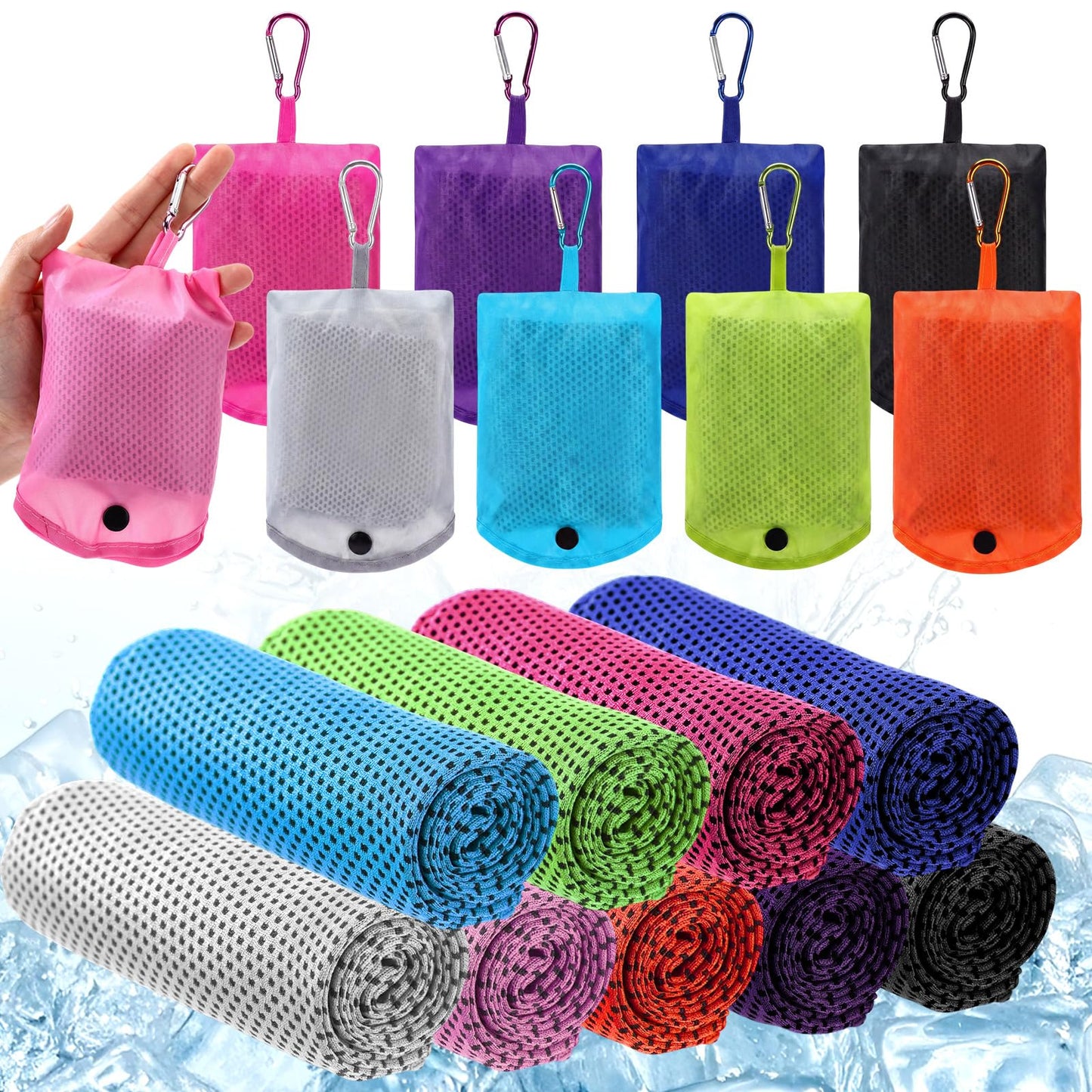 Peryiter 20 Pack Cooling Towels with Silicone Carry Cases Cooling Towels Bulk for Neck and Face Hot Weather Ice Towel Quick Drying Sweat for Sports Yoga Gym Running Fitness 10 Colors 35 x 12 Inches