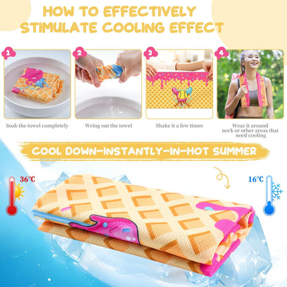Set of 12 Softball Ice Cream Drip Cooling Towels 40"x12", Sweat Absorbent Cooling Towels for Coach & Team Gifts, Youth Sports, Gym, Beach, Pool & Hot Weather Party Favors