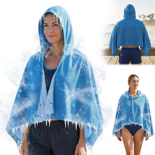 Upgrade Large Hoodie Cooling Towels - Double Layer Ice Beach Towel Wearable Shawl, Sun Proection Long-Lasting Heat Relief Cool for Yoga,Yard work Camping Beach & Summer Activities (Blue, 55*25inch)