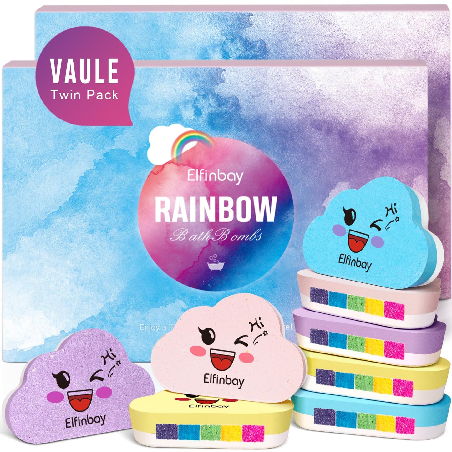Rainbow Cloud Bath Bomb for Girls, 2 Extra Large Handmade Bath Bombs for Kids Bubble Bath Fizzies, Kids Safe Bath Bombs, Easter Basket Stuffers Mothers Day Gifts