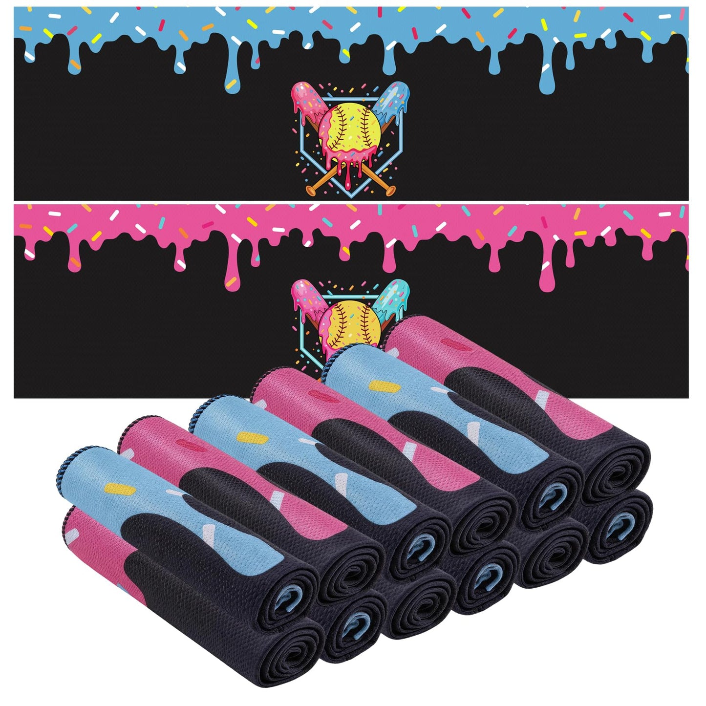 Set of 12 Softball Ice Cream Drip Cooling Towels 40"x12", Sweat Absorbent Cooling Towels for Coach & Team Gifts, Youth Sports, Gym, Beach, Pool & Hot Weather Party Favors