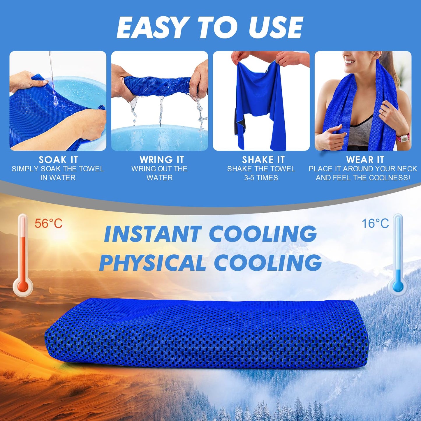 CSITE Cooling Towels (47"x12") for Neck and Face, Ice Towel for Hot Weather, Soft Breathable Chilly Gym Towels, Microfiber Towel for Work Out, Yoga, Running, Camping & More Activities（Green）