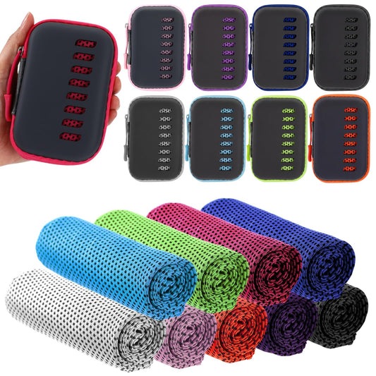 Peryiter 20 Pack Cooling Towels with Silicone Carry Cases Cooling Towels Bulk for Neck and Face Hot Weather Ice Towel Quick Drying Sweat for Sports Yoga Gym Running Fitness 10 Colors 35 x 12 Inches