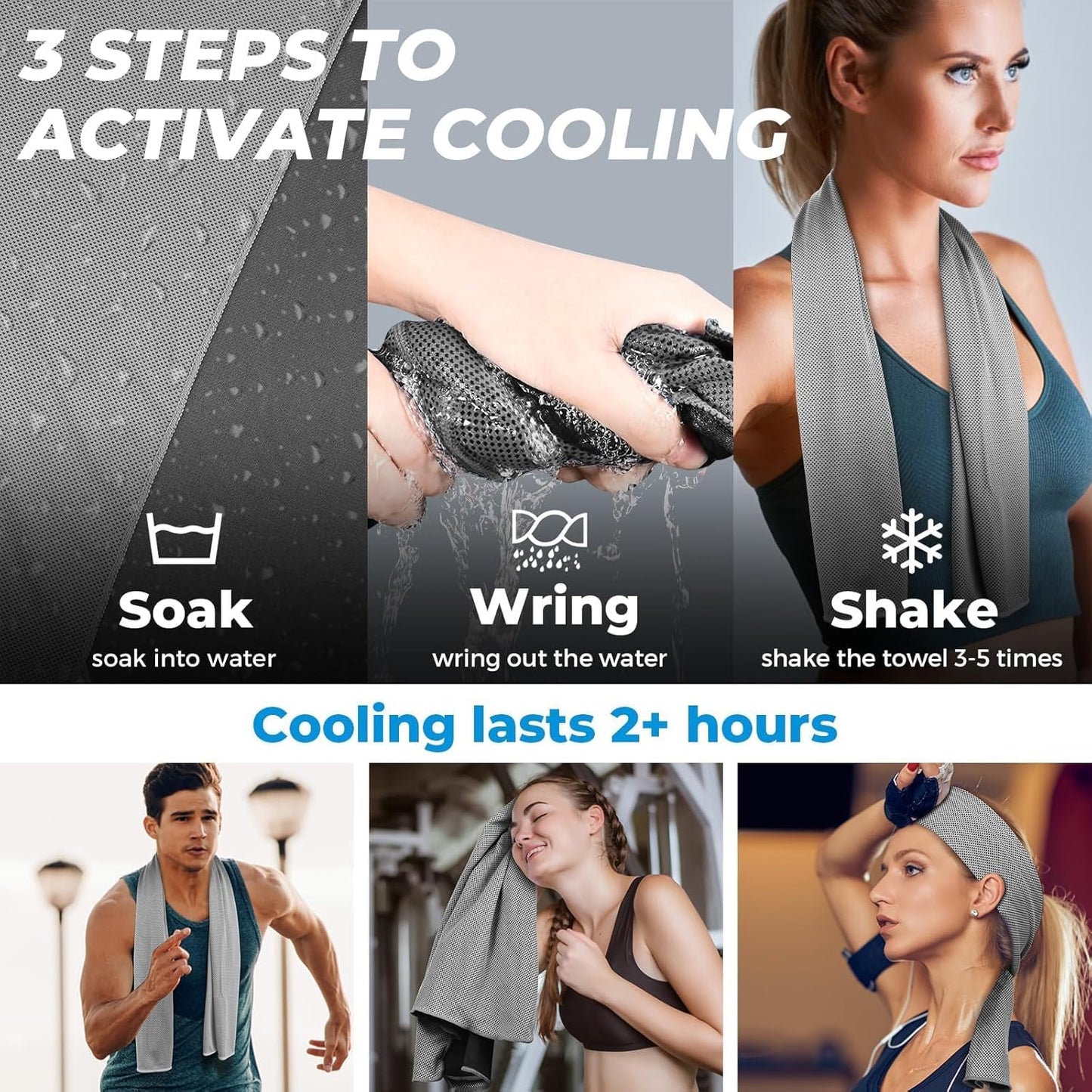 4 Pack Cooling Towels (40"x12"), Cooling Towels for Neck and Face, Gym Towel for Working Out, Soft Breathable Microfiber Ice Towel for Yoga Sport Running (Black/Black/Dark Gray/Dark Gray)