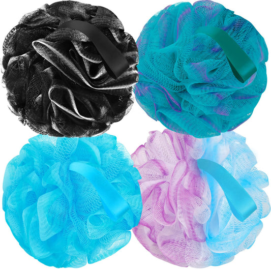 FARMOGA Bath Loofah Sponge Body Scrubber Shower Sponge Exfoliating Mesh Pouf Shower Ball Bath Sponges for Women and Men Bathing Accessories (4Pack 50G Colorful)