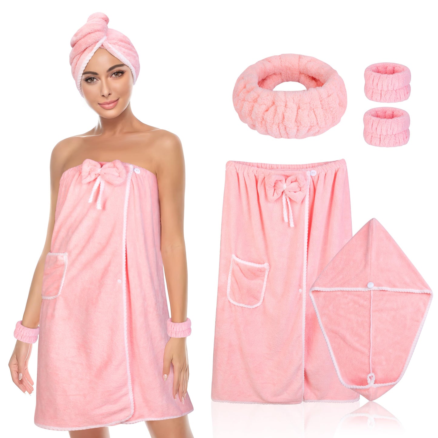 Towel Wrap Women Shower Robe Adjustable Closure Bathrobe with Hair Drying Towel & Spa Wraps