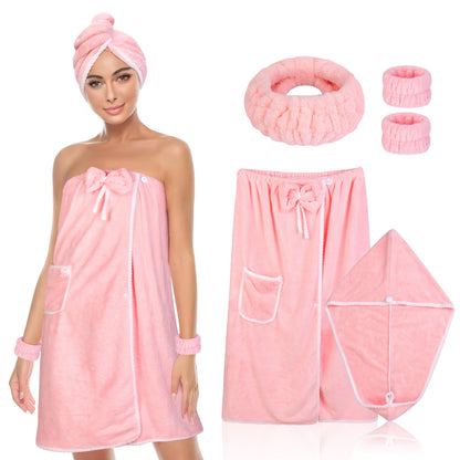 Towel Wrap Women Shower Robe Adjustable Closure Bathrobe with Hair Drying Towel & Spa Wraps