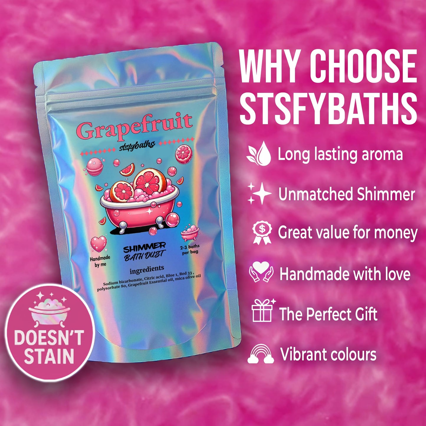 Sky Blue Bubblegum Shimmer Bath Bomb in A Bag - Handmade Scented Bath Bombs for Women,Kids and Men - Bathbomb Fizzies Perfect for Boys and Girls All Ages (4.4 Ounce, Sky Blue)