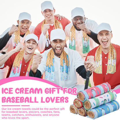 Tegeme 12 Pcs Ice Cream Drip Baseball Cooling Towels, 47"x12" Team Gifts Breathable Chilly Ice Towel, Microfiber Sport Cooling Rags Accessories for Player Gym Running Coach Gift