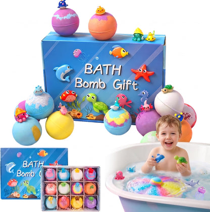 Bath Bombs with Surprise Inside, 12 Pack Fizzy Bath Bombs with Animal Figures Inside, Play Fizz Bubble Bath Gift Set with Natural Bath Bombs, Colorful Sea Salt Bath Balls Gifts (Zoo)