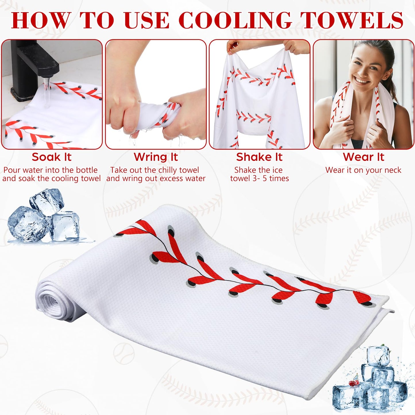 Moukeren 12 Pcs Cooling Towel with Mesh Storage Bag and D Ring Hook, 40" x 12" Soft Breathable Chilly Microfiber Sport Towels for Yoga Running Gym Workout Sport Party Favors Team Gift(Ice Cream Drip)