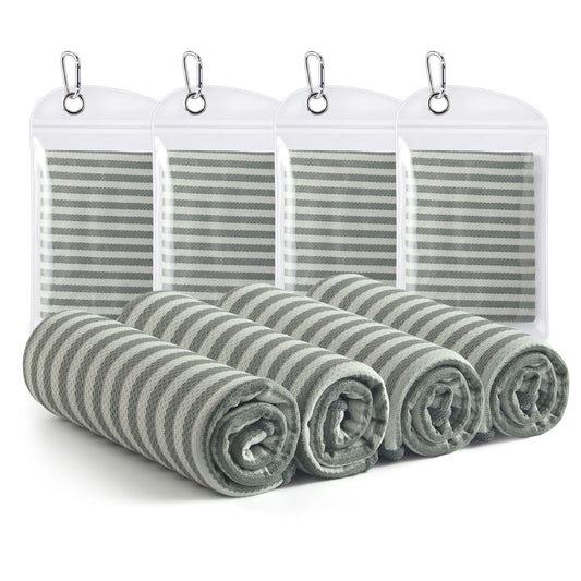 RDEKISS 4 Pack Cooling Towels for Hot Weather (40"x12"), Ice Cool Neck Towel, Soft Breathable Microfiber for Gym, Sport, Running, Yoga, Workout - Gray