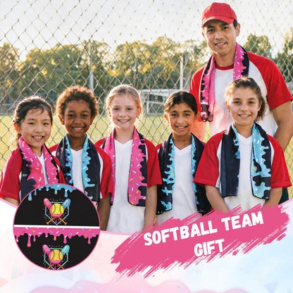 Set of 12 Softball Ice Cream Drip Cooling Towels 40"x12", Sweat Absorbent Cooling Towels for Coach & Team Gifts, Youth Sports, Gym, Beach, Pool & Hot Weather Party Favors