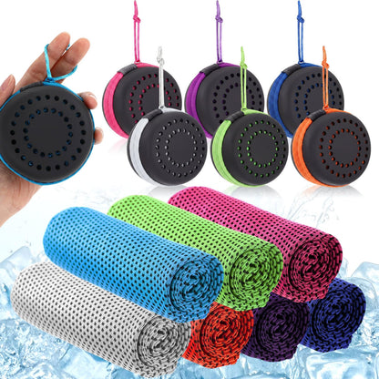 Peryiter 20 Pack Cooling Towels with Silicone Carry Cases Cooling Towels Bulk for Neck and Face Hot Weather Ice Towel Quick Drying Sweat for Sports Yoga Gym Running Fitness 10 Colors 35 x 12 Inches