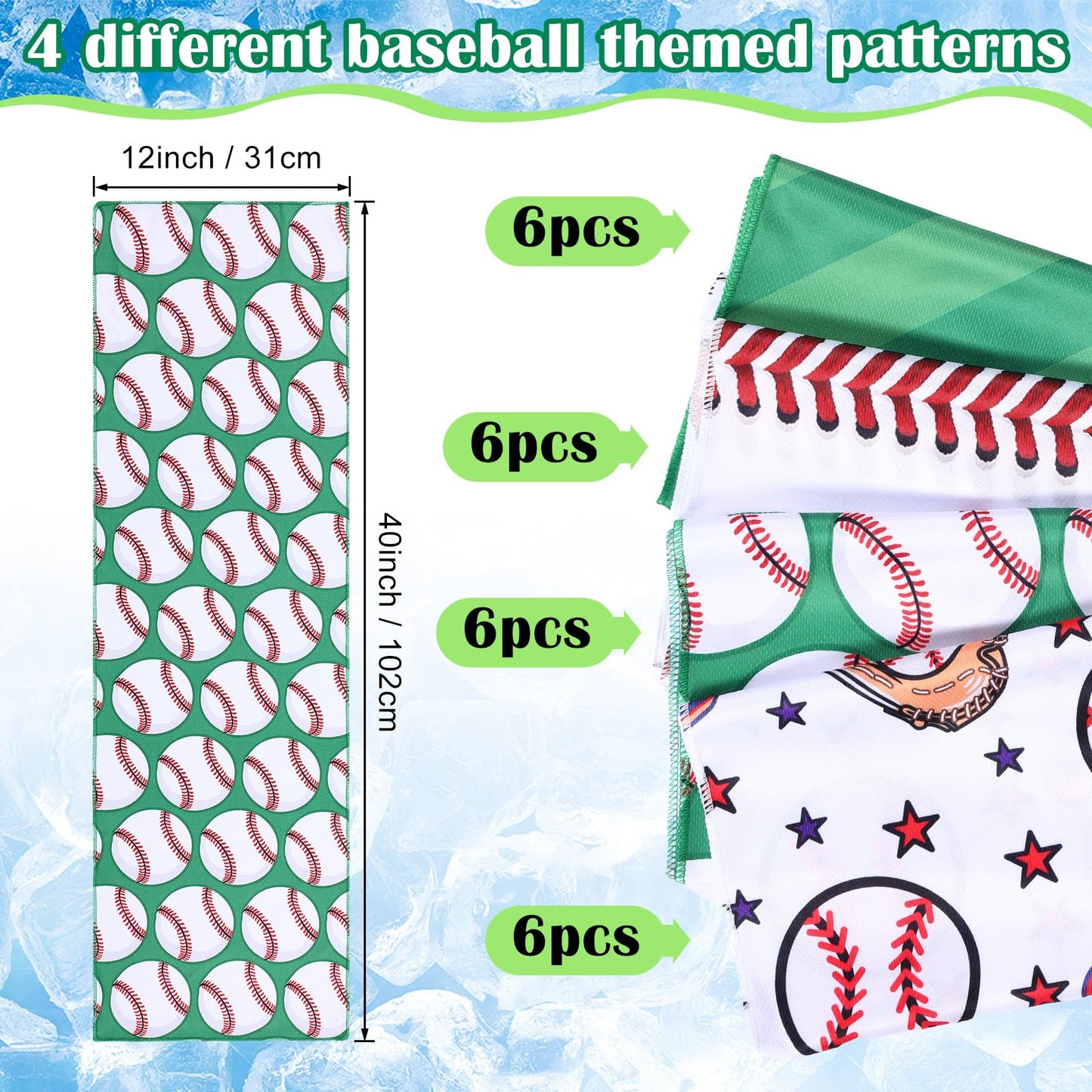 FuWeave 24 Pack Baseball Cooling Towel 40 x 12 Inch Breathable Sport Cooling Towel Microfiber Fast Drying Baseball Team Gifts for Athletes Yoga Gym Camping Running