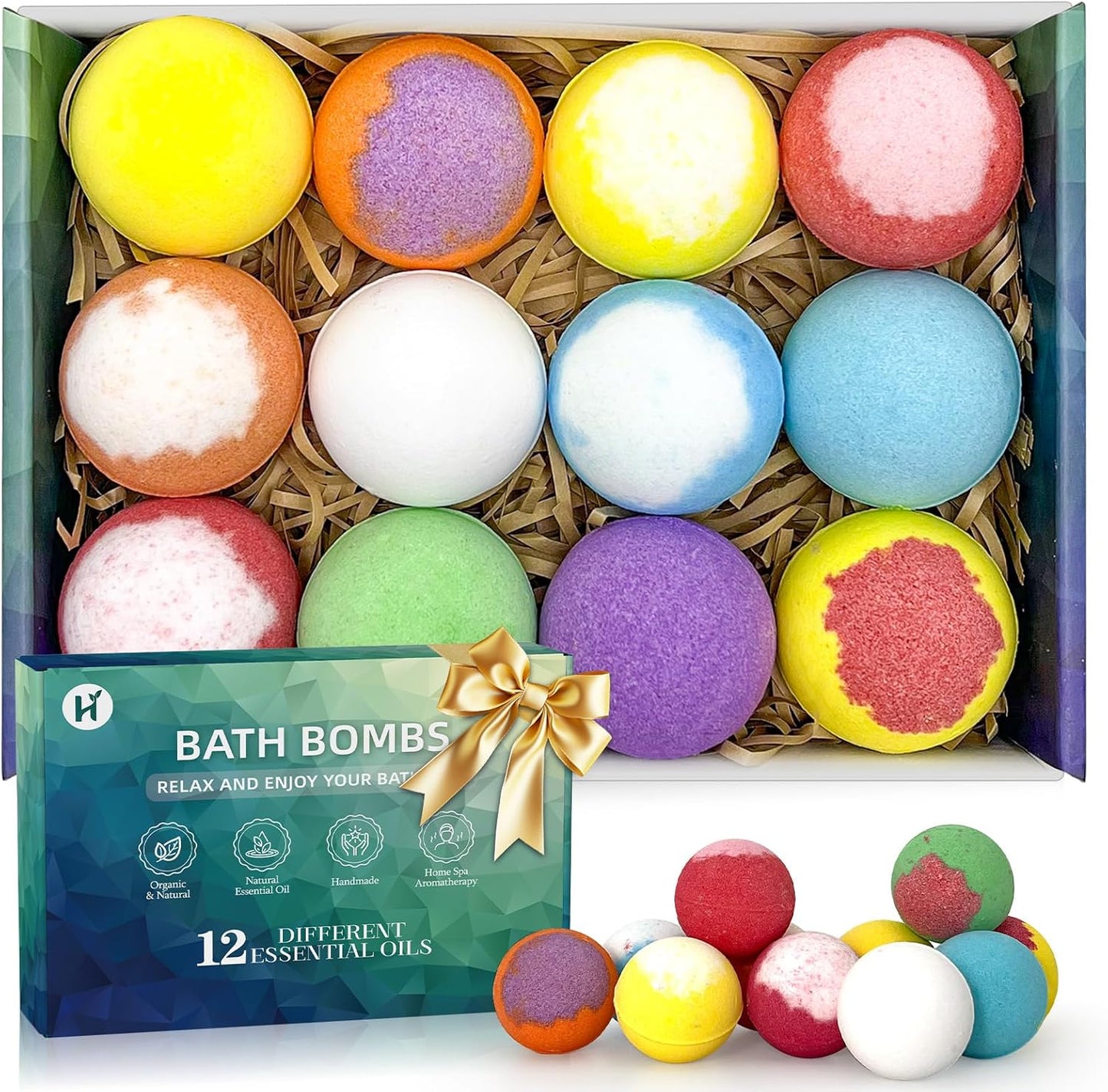 Bath Bombs Birthday Gifts for Women & Men Set, 12 Pack Handmade Natural Organic Bath Bomb with Shea Butter, Halloween Boo Basket Stuffers, Christmas Stocking Stuffers, Spa Relaxing Self Care