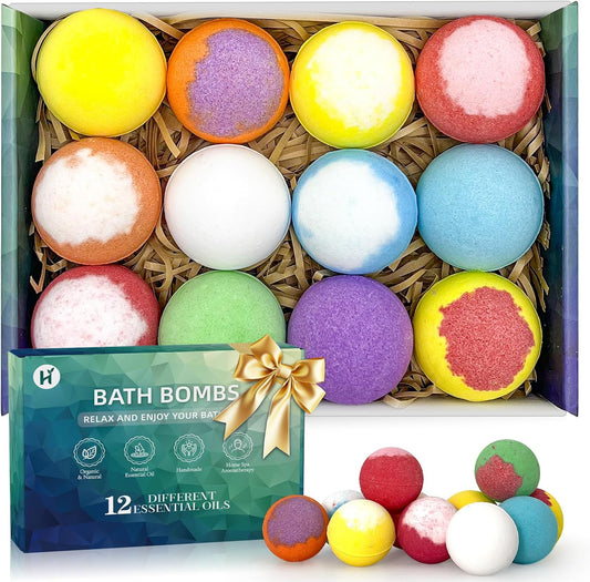 Bath Bombs Birthday Gifts for Women & Men Set, 12 Pack Handmade Natural Organic Bath Bomb with Shea Butter, Halloween Boo Basket Stuffers, Christmas Stocking Stuffers, Spa Relaxing Self Care