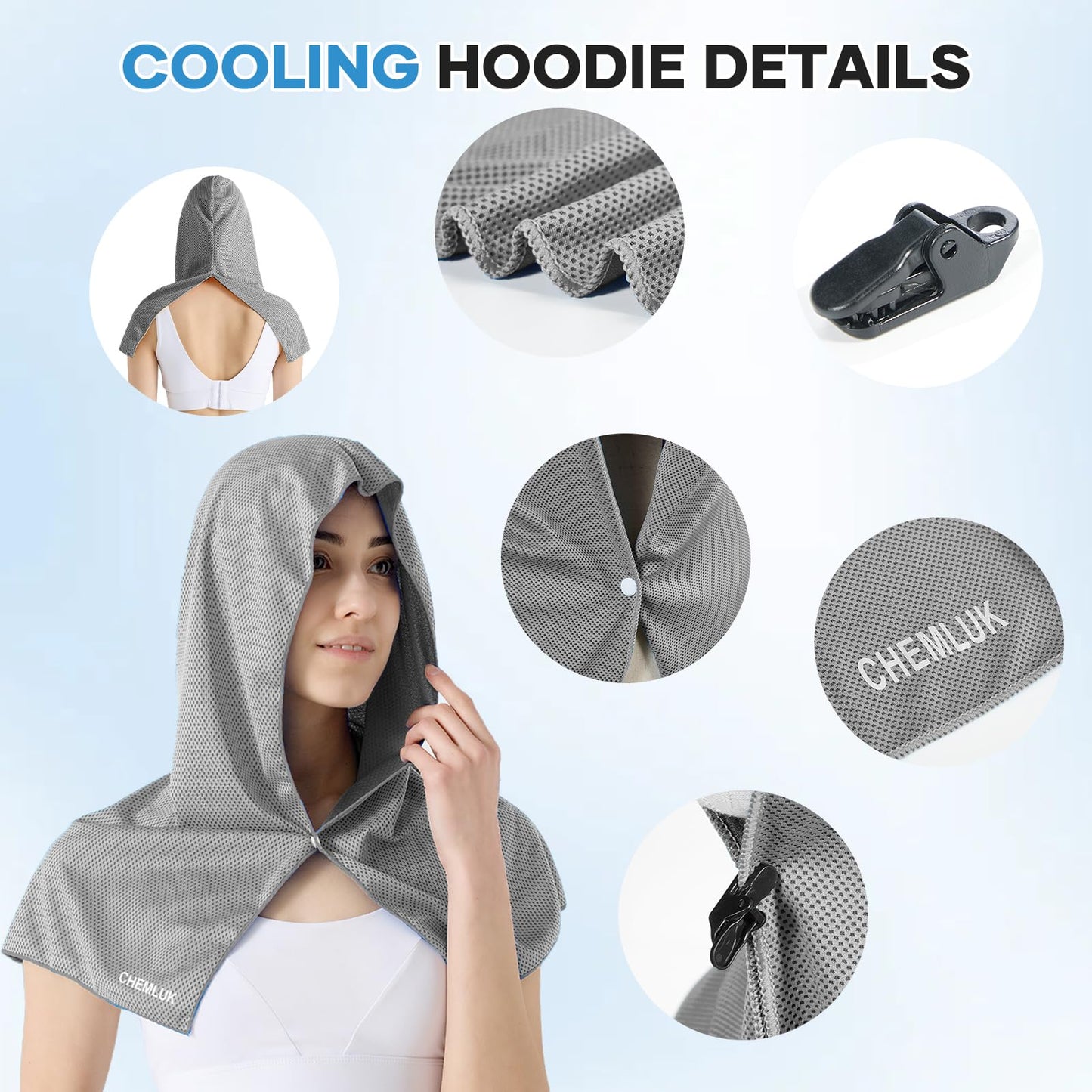 Cooling Rags for Neck: UPF50 Cooling Hoodie Towel with Case 2 Packs | Quick Dry, Chemical-free, Breathable, Soft, Portable, Cooling Towels for Face Hot Weather Workout Baseball Softball Sport