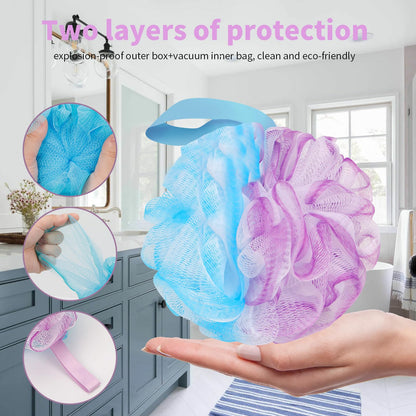 FARMOGA Bath Loofah Sponge Body Scrubber Shower Sponge Exfoliating Mesh Pouf Shower Ball Bath Sponges for Women and Men Bathing Accessories (4Pack 50G Colorful)