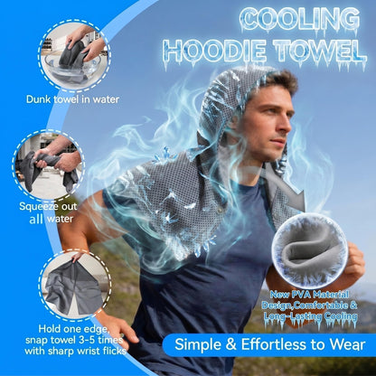 Upgraded PVA Cooling Hoodie Towels -UPF 50+ Sun Proteciton Instant Cooling Towel for Neck & Face,Sweat-Absorbent Ice Towel for Hot Weather, Sports, Camping, Cycling & Outdoor Activities (Blue)