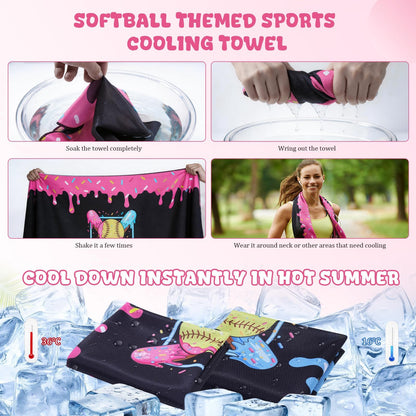 Set of 12 Softball Ice Cream Drip Cooling Towels 40"x12", Sweat Absorbent Cooling Towels for Coach & Team Gifts, Youth Sports, Gym, Beach, Pool & Hot Weather Party Favors