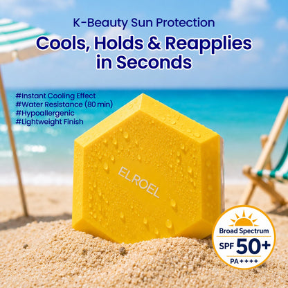 ELROEL Pang Pang Sun Cushion Plus - Broad Spectrum SPF 50 Face Sunscreen with 72-Hour Hydration & Cooling Effect - Sweat, Sand, Dirt & Water-Resistant - Hypoallergenic Korean Skin Care 0.53 oz