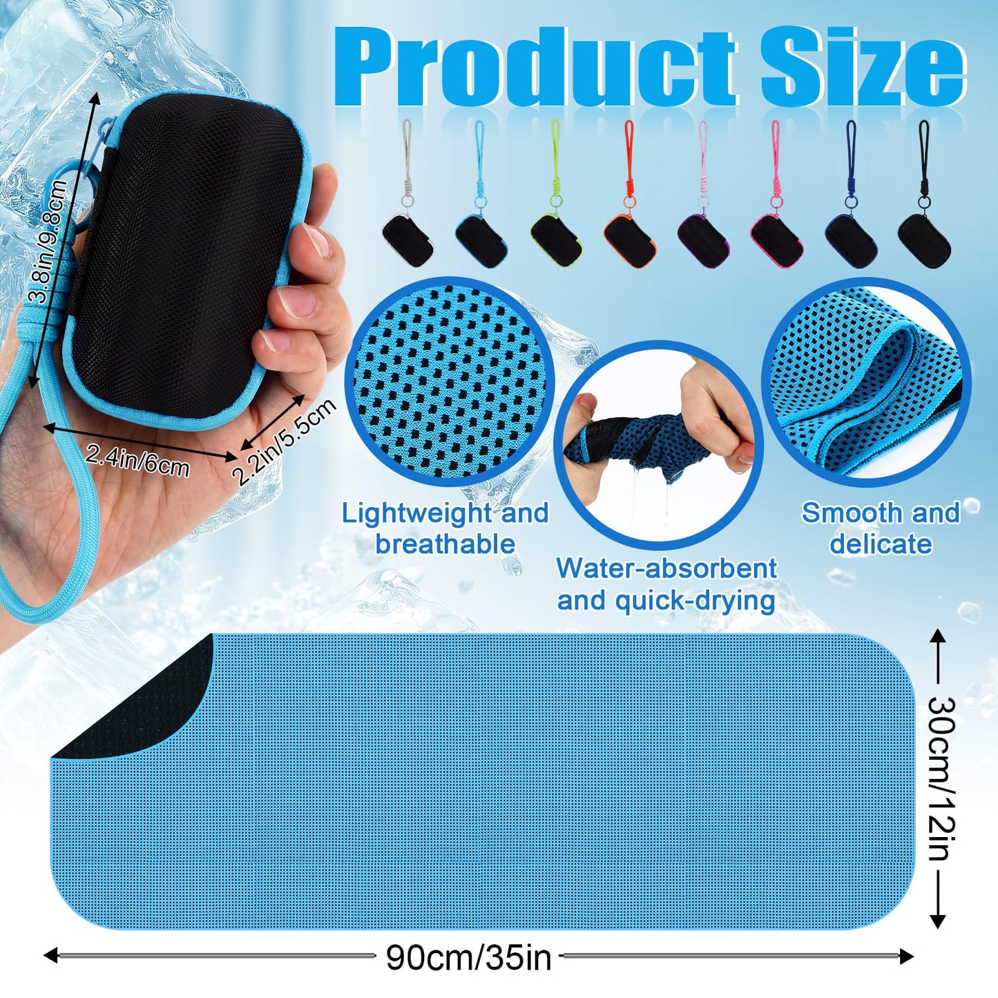 Peryiter 20 Pack Cooling Towels with Silicone Carry Cases Cooling Towels Bulk for Neck and Face Hot Weather Ice Towel Quick Drying Sweat for Sports Yoga Gym Running Fitness 10 Colors 35 x 12 Inches