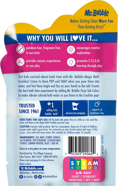 Mr. Bubble Magic Bath Crackles, Fun to add to Bubble Bath to Make Bath Time Exciting for Kids with Colorful Pops and Fizzy Snaps, 1 oz Packet, Pack of 12