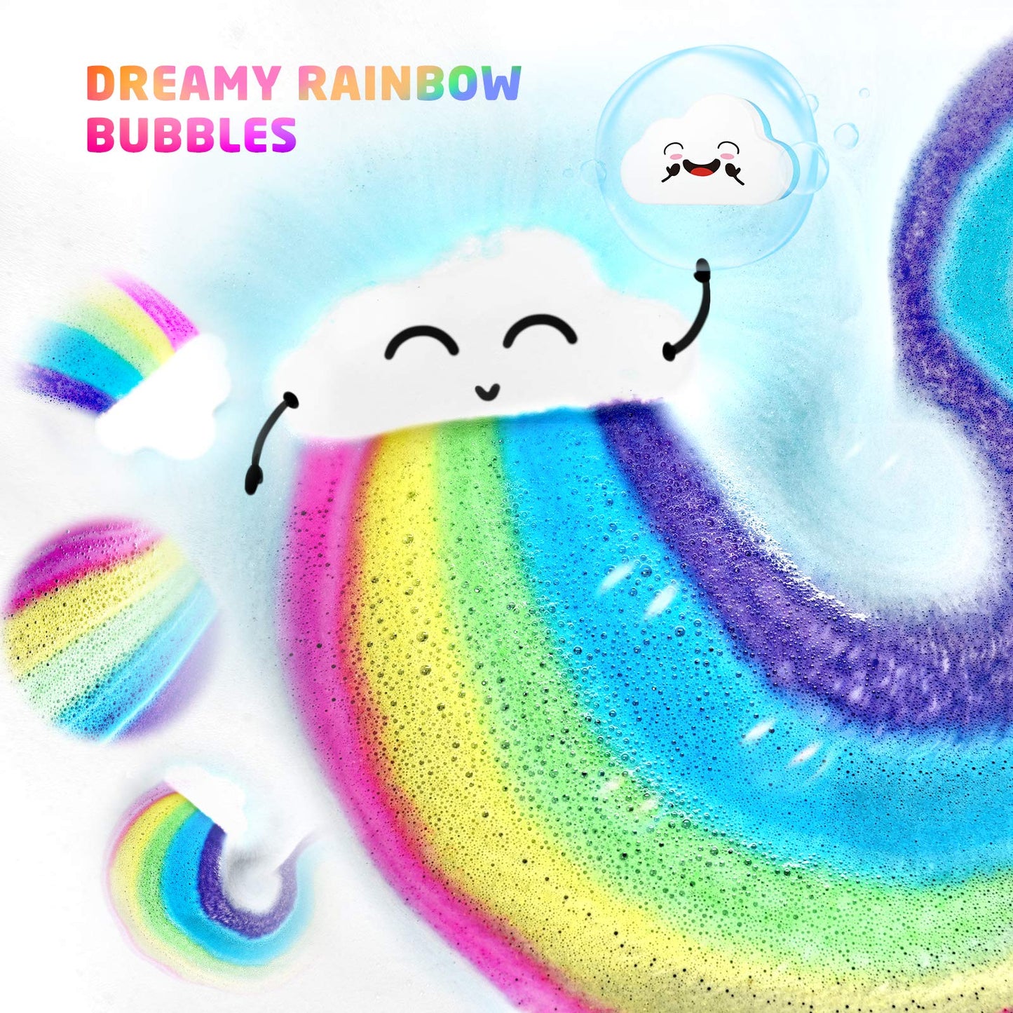 Rainbow Cloud Bath Bomb for Girls, 2 Extra Large Handmade Bath Bombs for Kids Bubble Bath Fizzies, Kids Safe Bath Bombs, Easter Basket Stuffers Mothers Day Gifts