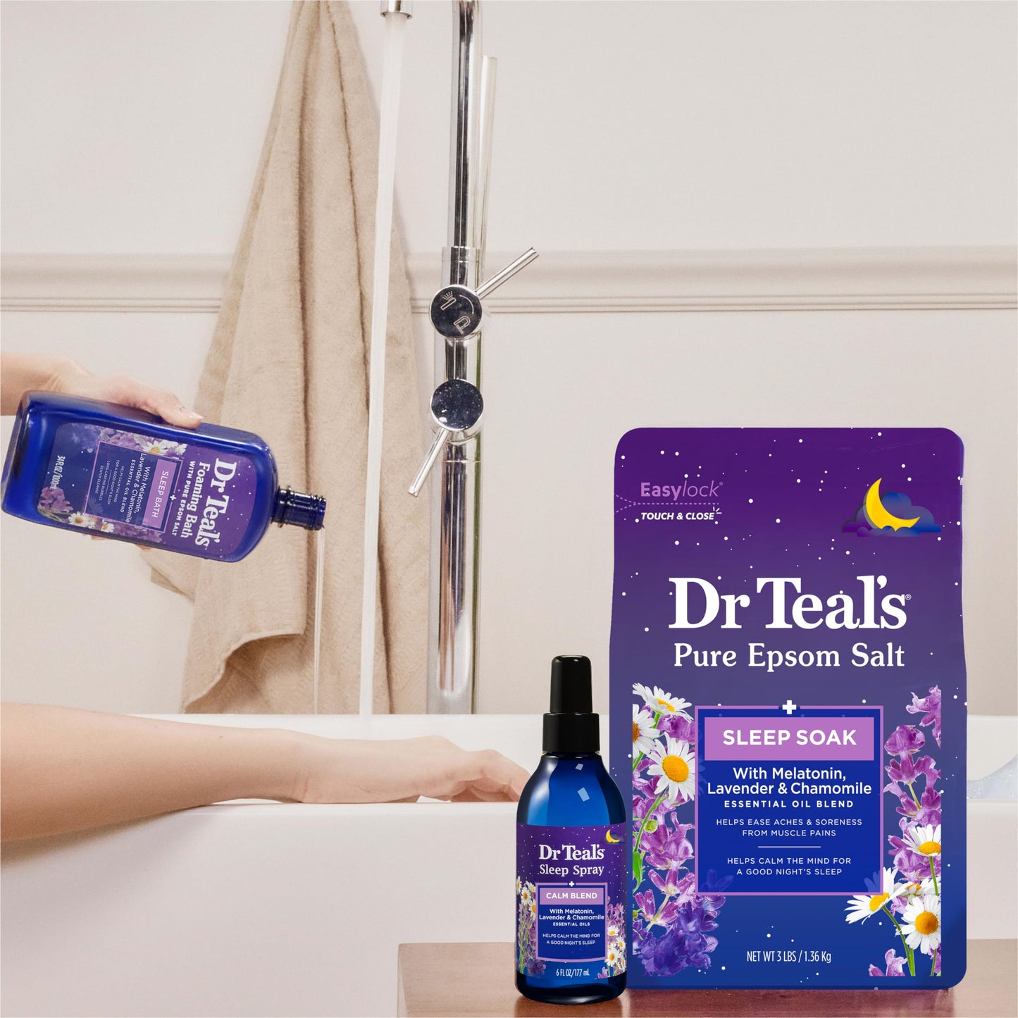 Dr Teal's Foaming Bath with Pure Epsom Salt, Soothe & Sleep with Lavender, 34 fl oz (Pack of 2)