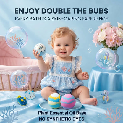 Bath Bombs with Surprise Inside, 12 Pack Fizzy Bubble Bath Gift Set, Ocean Theme Bath Fizzies, Natural Sea Salt Color Changing Spa Bath Balls (Sea Animal 12PC)
