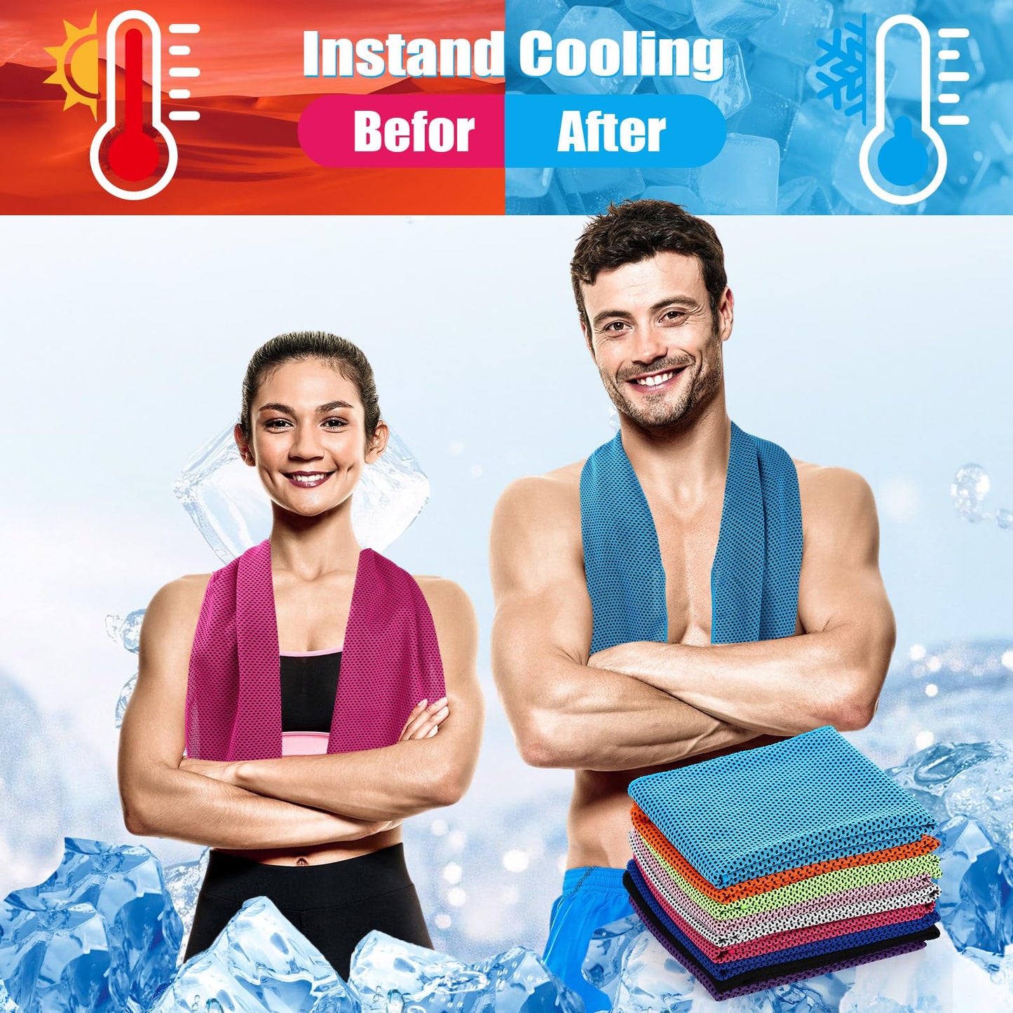 Peryiter 20 Pack Cooling Towels with Silicone Carry Cases Cooling Towels Bulk for Neck and Face Hot Weather Ice Towel Quick Drying Sweat for Sports Yoga Gym Running Fitness 10 Colors 35 x 12 Inches