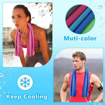 Shellwei 100 Pcs Cooling Towels Bulk 32 x 12 Inch Ice Towel Bulk Cooling Rag for Face and Neck Soft Breathable Microfiber Cloth Chilly Quick Cold for Gym Sport Golf Running Stay Cold (Multicolor)