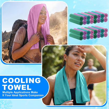 Shellwei 100 Pcs Cooling Towels Bulk 32 x 12 Inch Ice Towel Bulk Cooling Rag for Face and Neck Soft Breathable Microfiber Cloth Chilly Quick Cold for Gym Sport Golf Running Stay Cold (Multicolor)