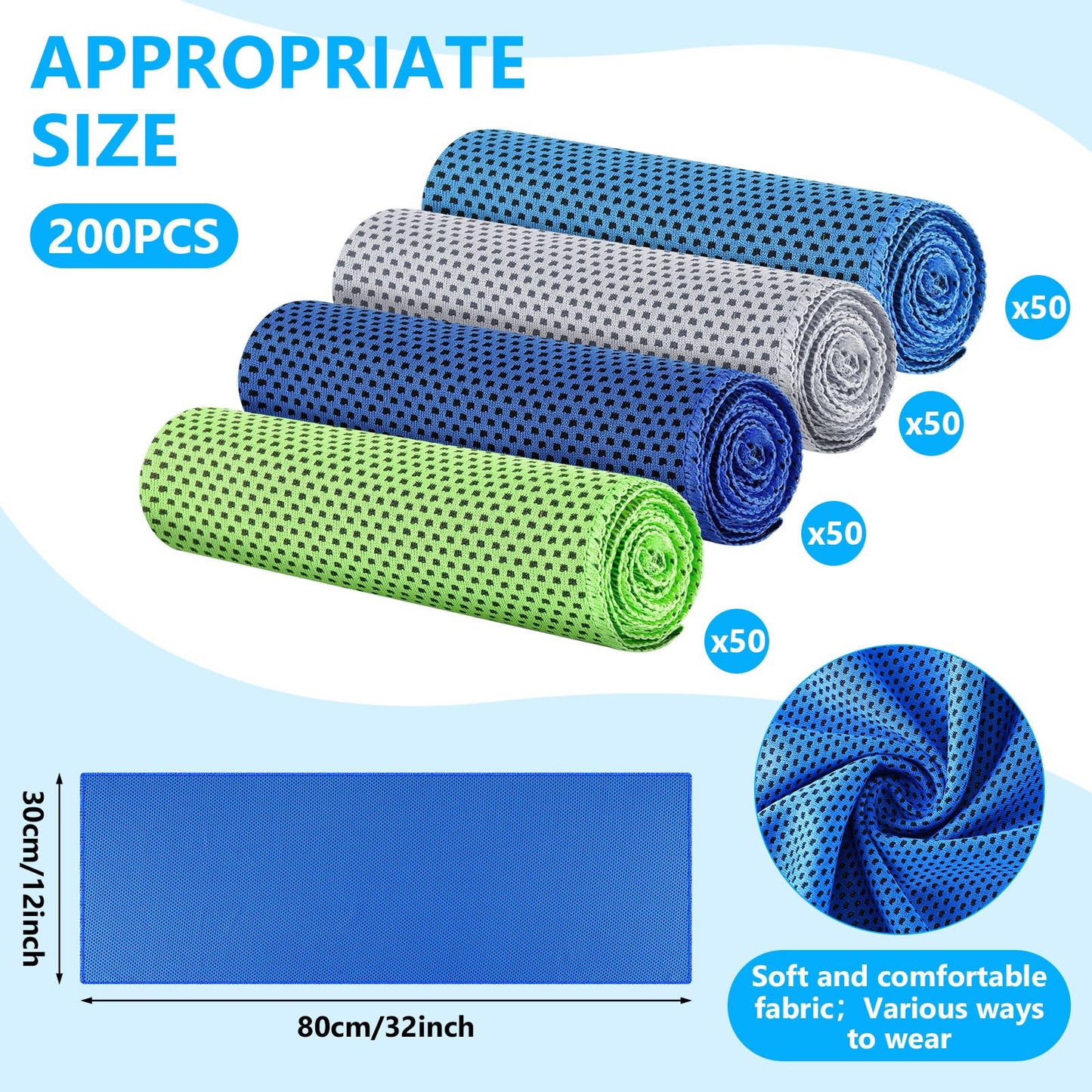 Shellwei 100 Pcs Cooling Towels Bulk 32 x 12 Inch Ice Towel Bulk Cooling Rag for Face and Neck Soft Breathable Microfiber Cloth Chilly Quick Cold for Gym Sport Golf Running Stay Cold (Multicolor)