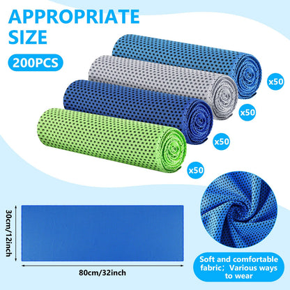 Shellwei 100 Pcs Cooling Towels Bulk 32 x 12 Inch Ice Towel Bulk Cooling Rag for Face and Neck Soft Breathable Microfiber Cloth Chilly Quick Cold for Gym Sport Golf Running Stay Cold (Multicolor)