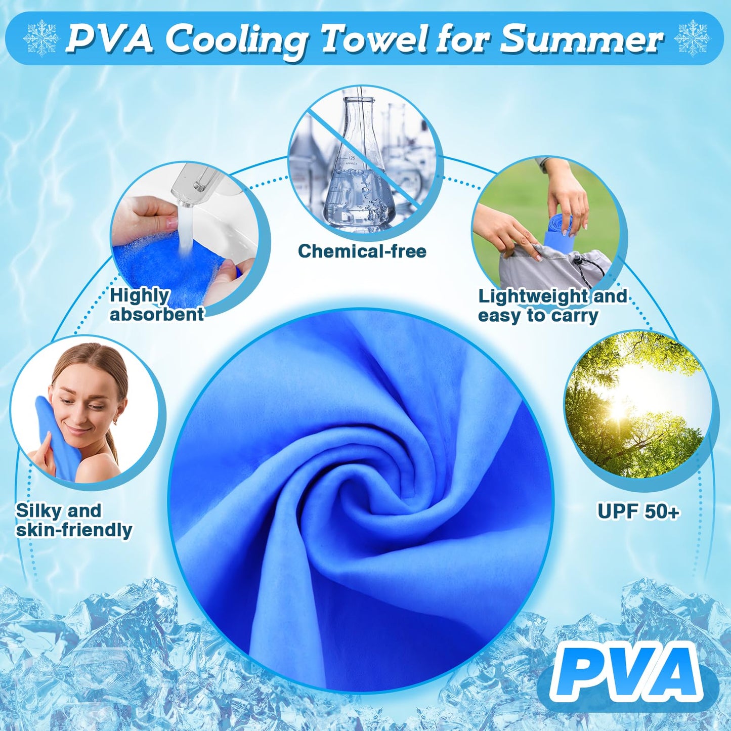 Cosweet PVA Cooling Towels - Quick Chilly Gym Towel Lasts 5 Hours for Neck and Face Hot Weather, Highly Absorbent, UPF 50+ for Outdoor Workout Sports Golf (2Pcs 33.5" x 13", Grey)