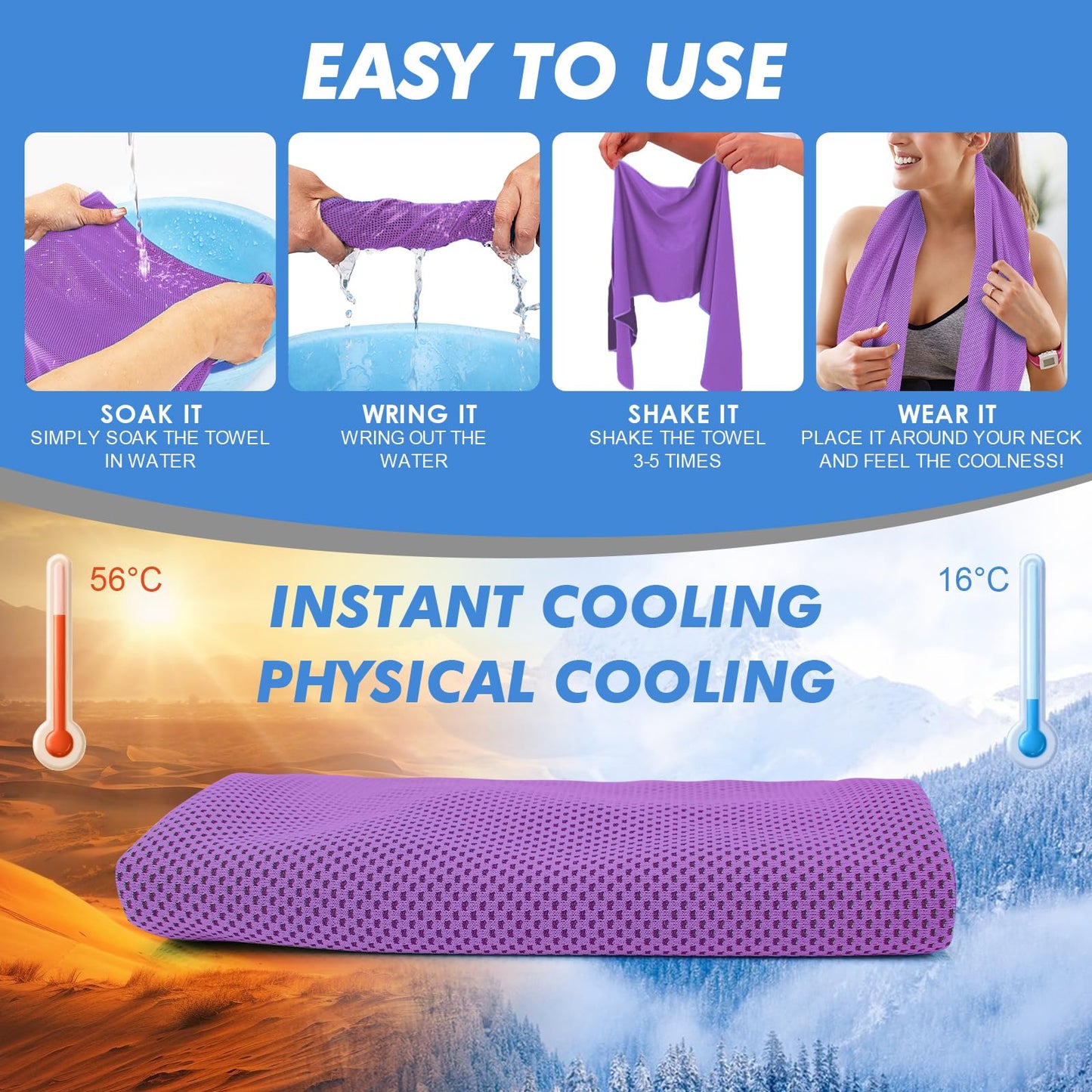 CSITE Cooling Towels (47"x12") for Neck and Face, Ice Towel for Hot Weather, Soft Breathable Chilly Gym Towels, Microfiber Towel for Work Out, Yoga, Running, Camping & More Activities（Green）