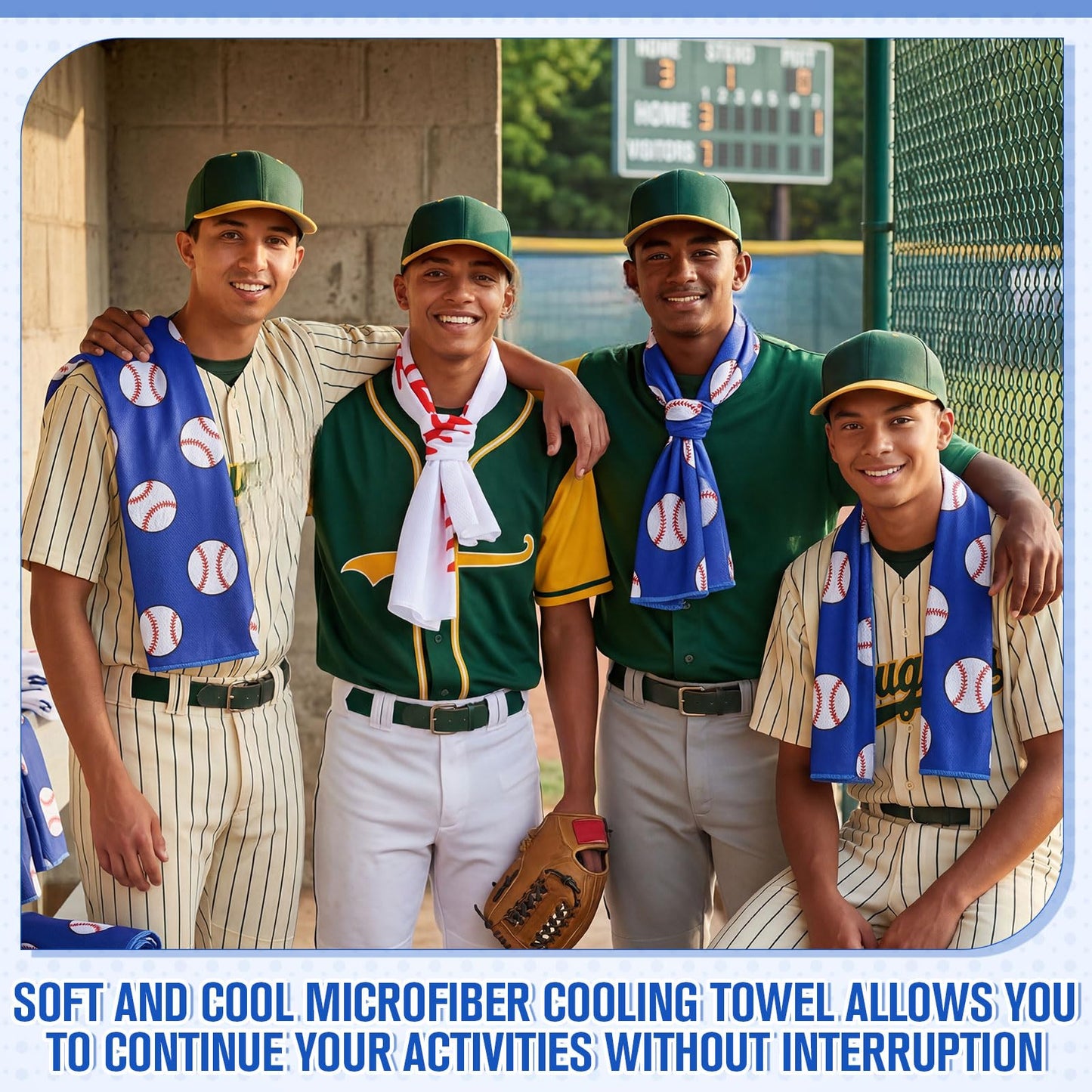 Mindsoft 12 Set Softball Cooling Towels for Sports Team Gifts with Carrying Pouch 30 x 9 Inch Softball Towels Bulk Microfiber Ice Cooling Rags for Birthday Party Favors Swag Bag Stuffers