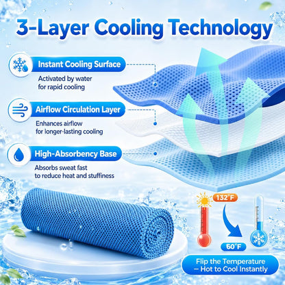 PJT Cooling Towels for Neck and Face, 40" x 12" Ice Silk Microfiber Towels for Hot Weather Outdoor Golf, Instant Cool Touch Breathable Sports Towels for Gym, Running, Yoga, Camping, 4 Pack