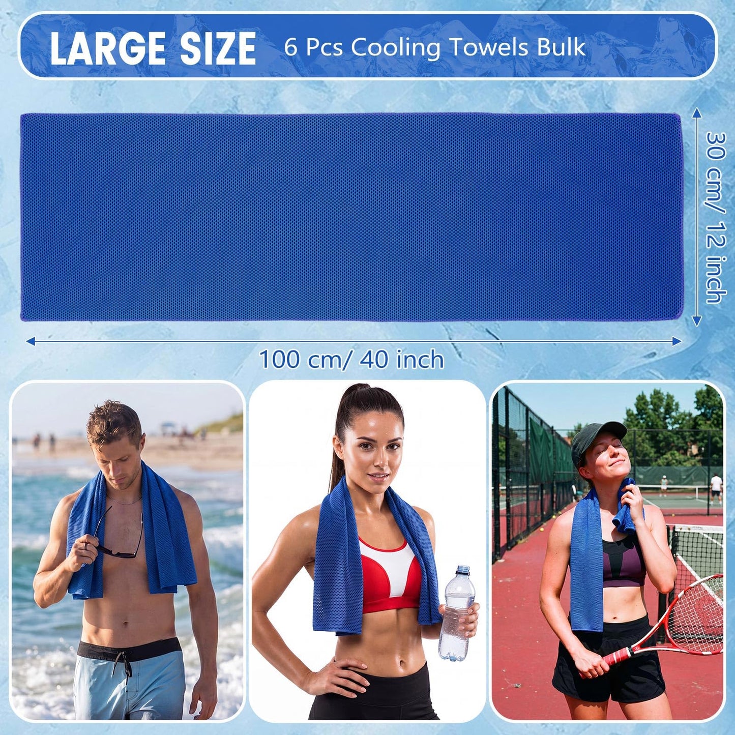 Hosuly 6 Pack Cooling Towels 40"x12" Ice Towel Cooling Neck Wraps Soft Breathable Chilly Stay Cool in Summer for Sports Yoga Golf Gym Activities(Black)