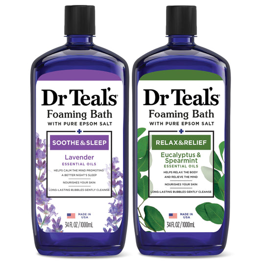 Dr Teal's Foaming Bath with Pure Epsom Salt, Soothe & Sleep with Lavender, 34 fl oz (Pack of 2)