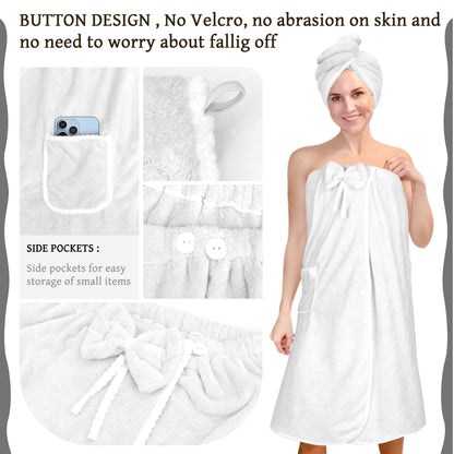 Towel Wrap Women Shower Robe Adjustable Closure Bathrobe with Hair Drying Towel & Spa Wraps