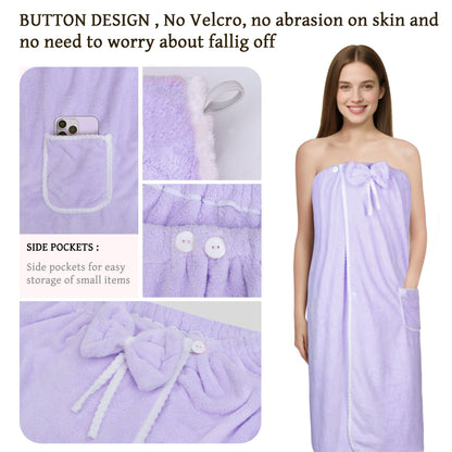 Towel Wrap Women Shower Robe Adjustable Closure Bathrobe with Hair Drying Towel & Spa Wraps
