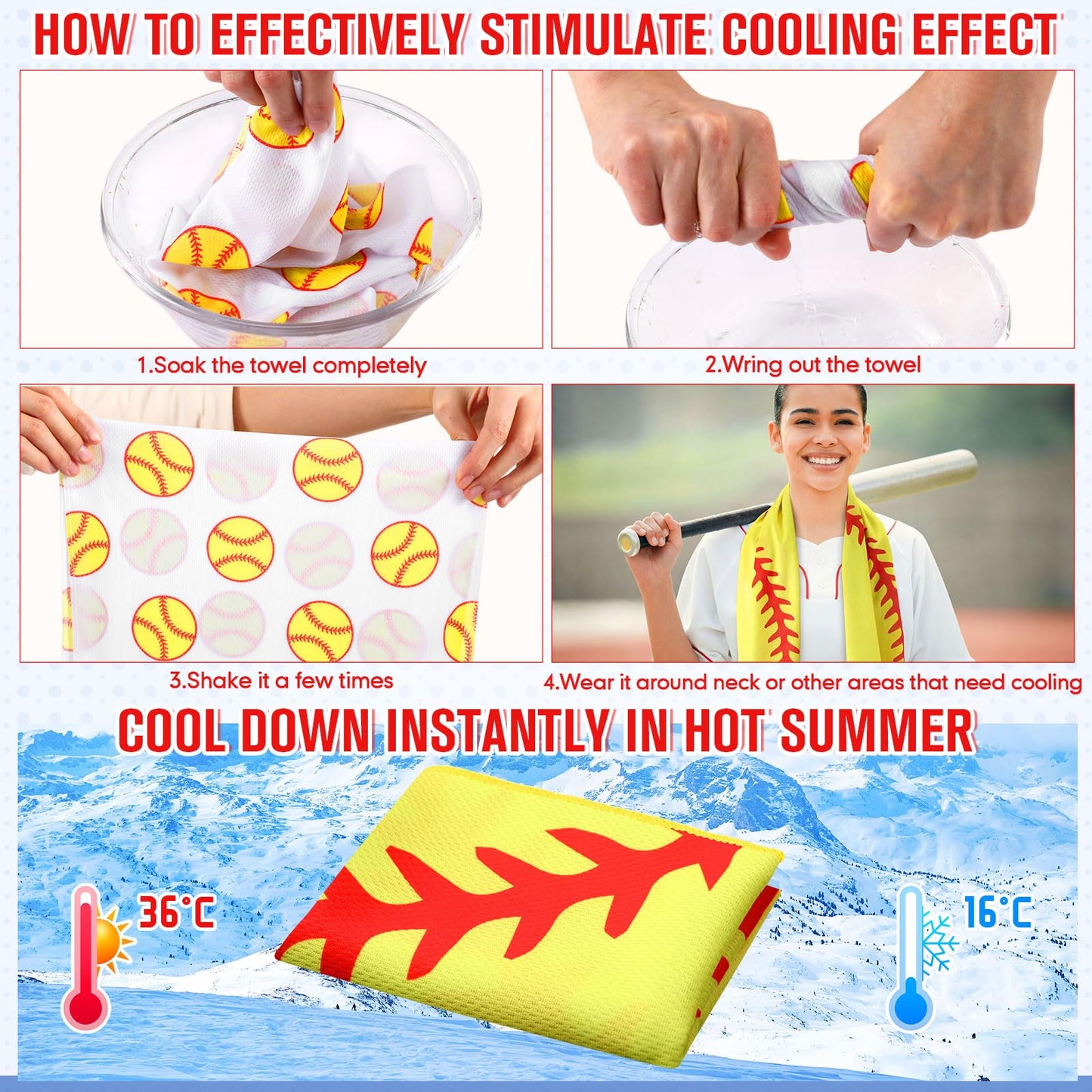 Mindsoft 12 Set Softball Cooling Towels for Sports Team Gifts with Carrying Pouch 30 x 9 Inch Softball Towels Bulk Microfiber Ice Cooling Rags for Birthday Party Favors Swag Bag Stuffers